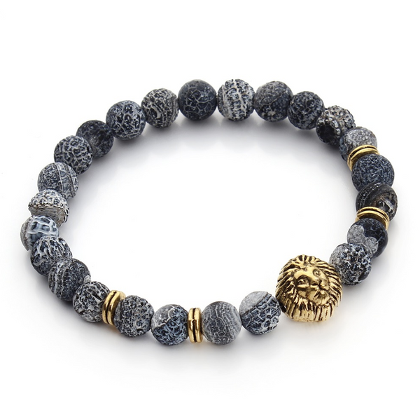 Lion Head Buddha Beads Natural Stone Bracelet Mens Style 2016